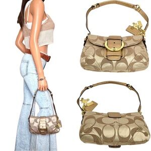 Coach Brown and Tan Signature Shoulder Bag